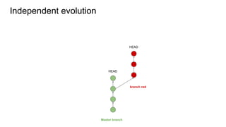 Independent evolution
Master branch
branch red
HEAD
HEAD
 