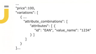 ...
"price":100,
"variations": [
{ ...
"attribute_combinations": [
"attributes": [ {
"id": "EAN", "value_name": "1234"
} ]
]
}
]...
 