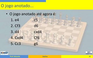 O jogo anotado até agora é:     1. e4		c5     2. Cf3		d6     3. d4       	cxd4     4. Cxd4		Cf6     5. Cc3		g649O jogo anotado...
