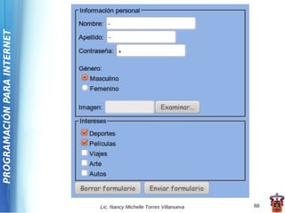 PROGRAMACIÓN PARA INTERNET




                             Lic. Nancy Michelle Torres Villanueva   88
 