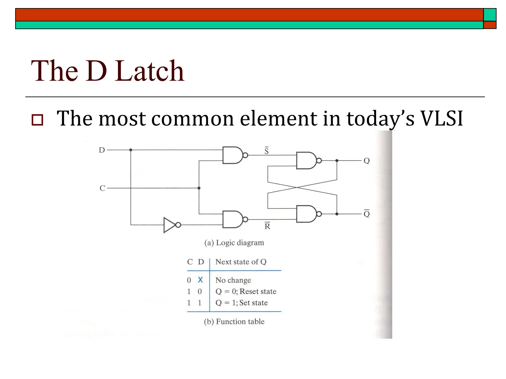 The D Latch
 The most common element in today’s VLSI
 