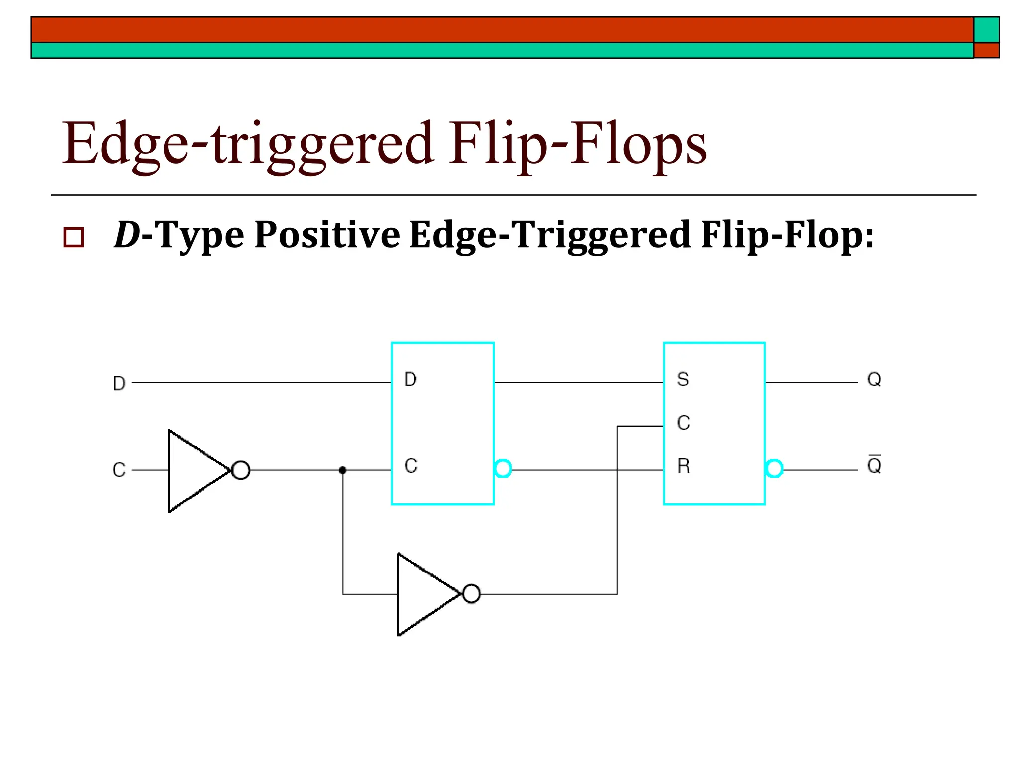 Edge-triggered Flip-Flops
 D-Type Positive Edge-Triggered Flip-Flop:
 