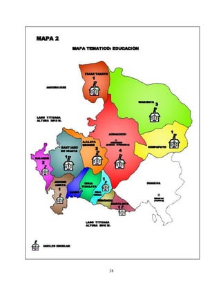 La escuela indigenal de Warisata se fundó en agosto de 1931, por el profesor Elizardo Pérez15 y el
amauta Avelino Siñani, quien vivía en la zona de Achacachi.

Warisata estuvo fundamentada en la lógica andina y que la idea de trabajo para todos respondía a
los principios de reciprocidad y de organización comunal característicos del ayllu. Fue una escuela
- trabajo pues englobaba lo productivo-social constituyéndose en un motor de la comunidad.
Warisata fue un producto de la acción contestataria al modelo feudal del medio rural de esa época.

Warisata poseía un internado que llego albergar hasta 300 niños, tenía talleres, mobiliarios,
herramientas, puertas, ventanas, catres, sillas, mesas, todo como producto del trabajo comunal.

En la escuela se componían canciones, poemas y llego hasta a editar un periódico propio; fue tanto
el impacto de Warisata que llegó a restaurar el antiguo consejo de los ancianos de la “ulaka
aymará” (parlamento andino).

La escuela era la autoridad máxima de la zona y en su núcleo se trataba todos los problemas de la
comunidad en su conjunto, todo esto llevó a que los intereses de los terratenientes doblaran sus
esfuerzos para destruirla, pues ella amenazaba con socavar los fundamentos de la estabilidad
política y de sus privilegios de clase, cuya base era el pongueaje.


                                                38
 