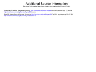 Additional Source Information
                             for more information see: http://open.umich.edu/wiki/CitationPolicy

Slide 42 & 43:T4taylor, Wikimedia Commons, http://commons.wikimedia.org/wiki/File:HBV_Genome.svg, CC:BY-SA,
http://creativecommons.org/licenses/by-sa/3.0/deed.en
Slide 58: GrahamColm, Wikimedia Commons, http://commons.wikimedia.org/wiki/File:HCV_structure.png, CC:BY-SA,
http://creativecommons.org/licenses/by-sa/3.0/deed.en
 