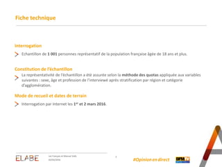 Interrogation
Fiche technique
2
Constitution de l’échantillon
Mode de recueil et dates de terrain
La représentativité de l...