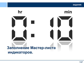 137
minhr
ЗАДАНИЕ
Заполнение Мастер-листа
индикаторов.
 