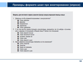 98
Примеры формата шкал при анкетировании (опросе)
 