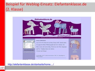 Beispiel für Weblog-Einsatz: Elefantenklasse.de (2. Klasse) http://elefantenklasse.de/startseite/home..../   
