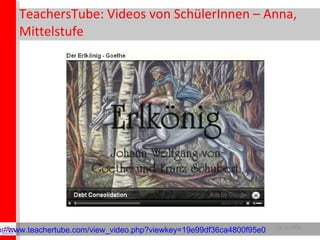 TeachersTube: Videos von SchülerInnen – Anna, Mittelstufe 29.10.2008 http://www.teachertube.com/view_video.php?viewkey=19e99df36ca4800f95e0   