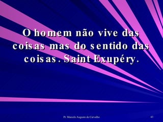 O homem não vive das coisas mas do sentido das coisas. Saint Exupéry. 