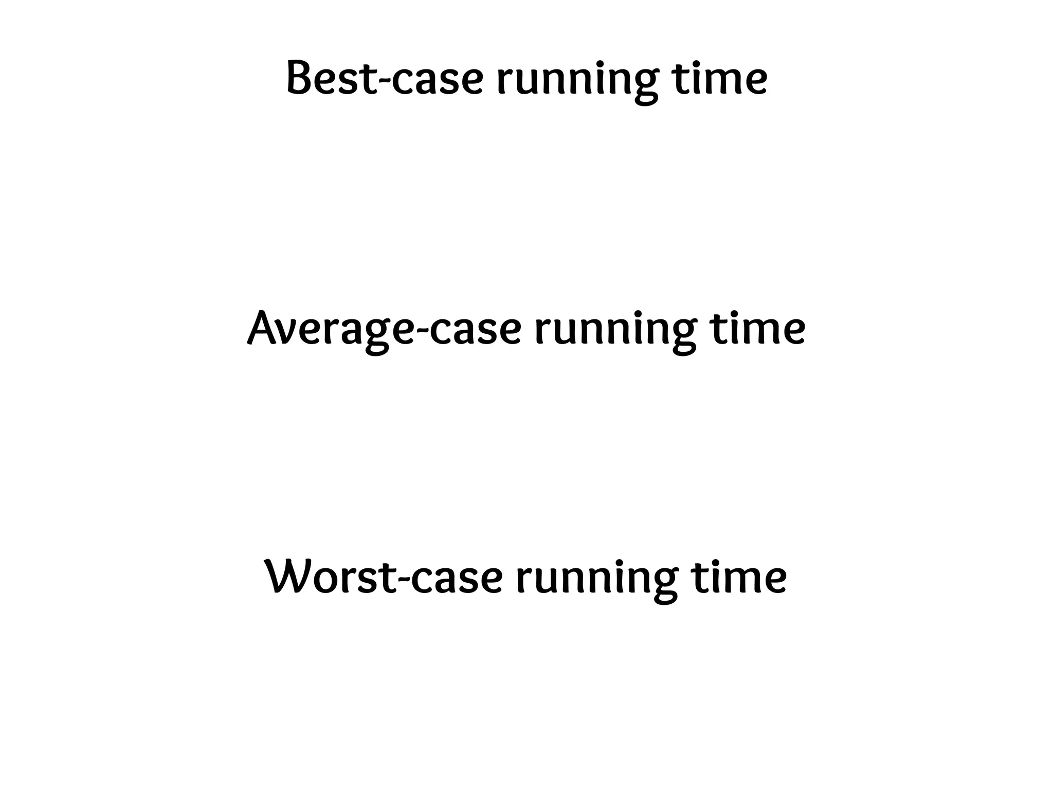 Best-case running time
Average-case running time
Worst-case running time
 