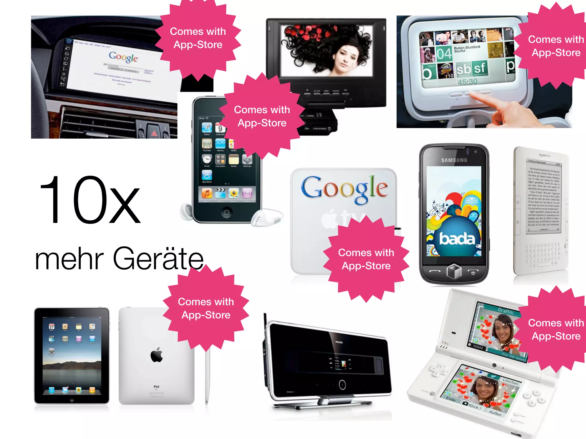 Comes with
                                               Comes with
        App-Store
                                               App-Store




                     Comes with
                     App-Store




10x
mehr Geräte                       Comes with
                                  App-Store


         Comes with
         App-Store
                                               Comes with
                                               App-Store
 