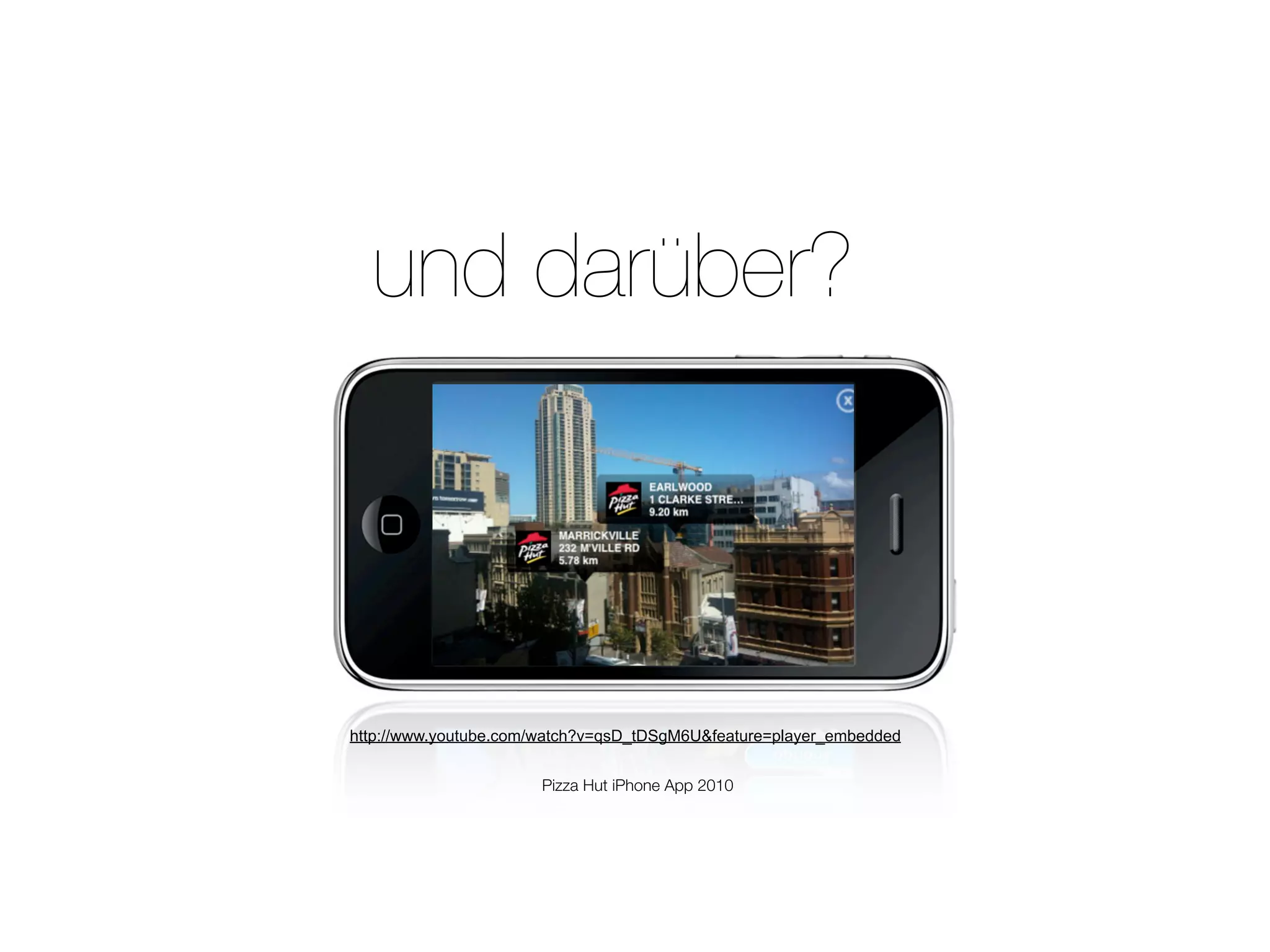 und darüber?



http://www.youtube.com/watch?v=qsD_tDSgM6U&feature=player_embedded


                       Pizza Hut iPhone App 2010
 