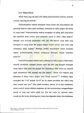 Dewi Vindani : Cairan Sulkus Gingiva Dan Peranannya Dalam Bidang Kedokteran Gigi, 2007.
USU e-Repository © 2008
 