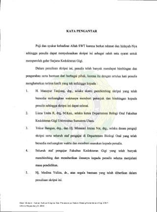 Dewi Vindani : Cairan Sulkus Gingiva Dan Peranannya Dalam Bidang Kedokteran Gigi, 2007.
USU e-Repository © 2008
 