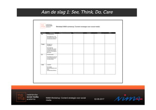 Aan de slag 1: See, Think, Do, Care
Werkblad NIMA workshop ‘Content strategie voor social media’
	
	
Klantfase Toelichting...