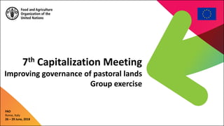 7th Capitalization Meeting
Improving governance of pastoral lands
Group exercise
FAO
Rome, Italy
26 – 29 June, 2018
 