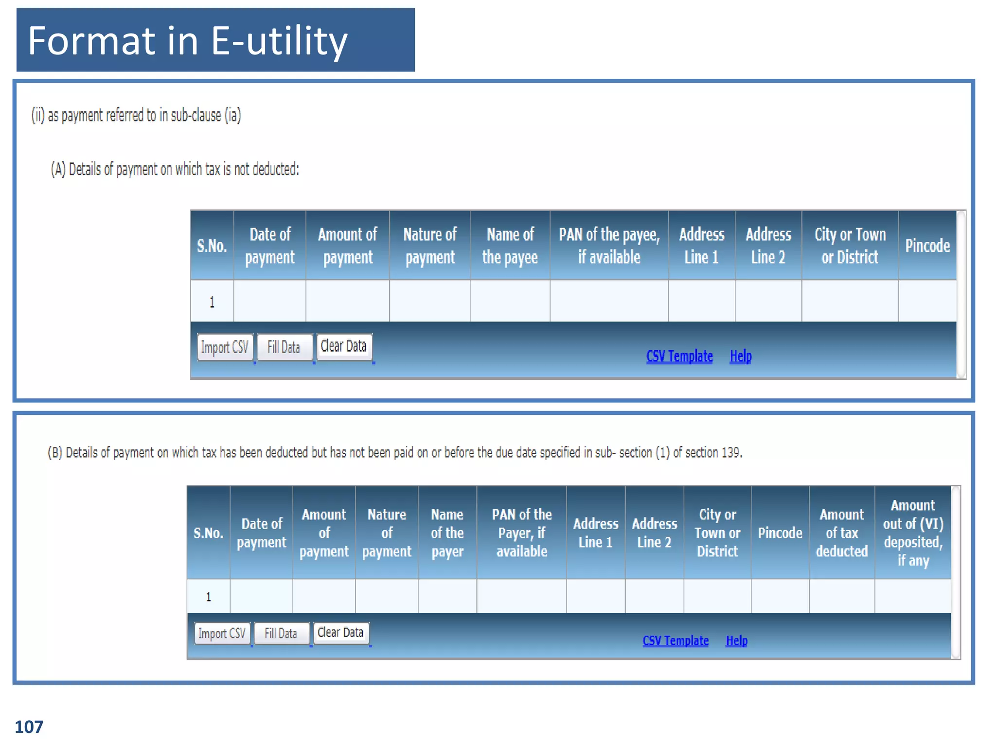 107
Format in E-utility
 