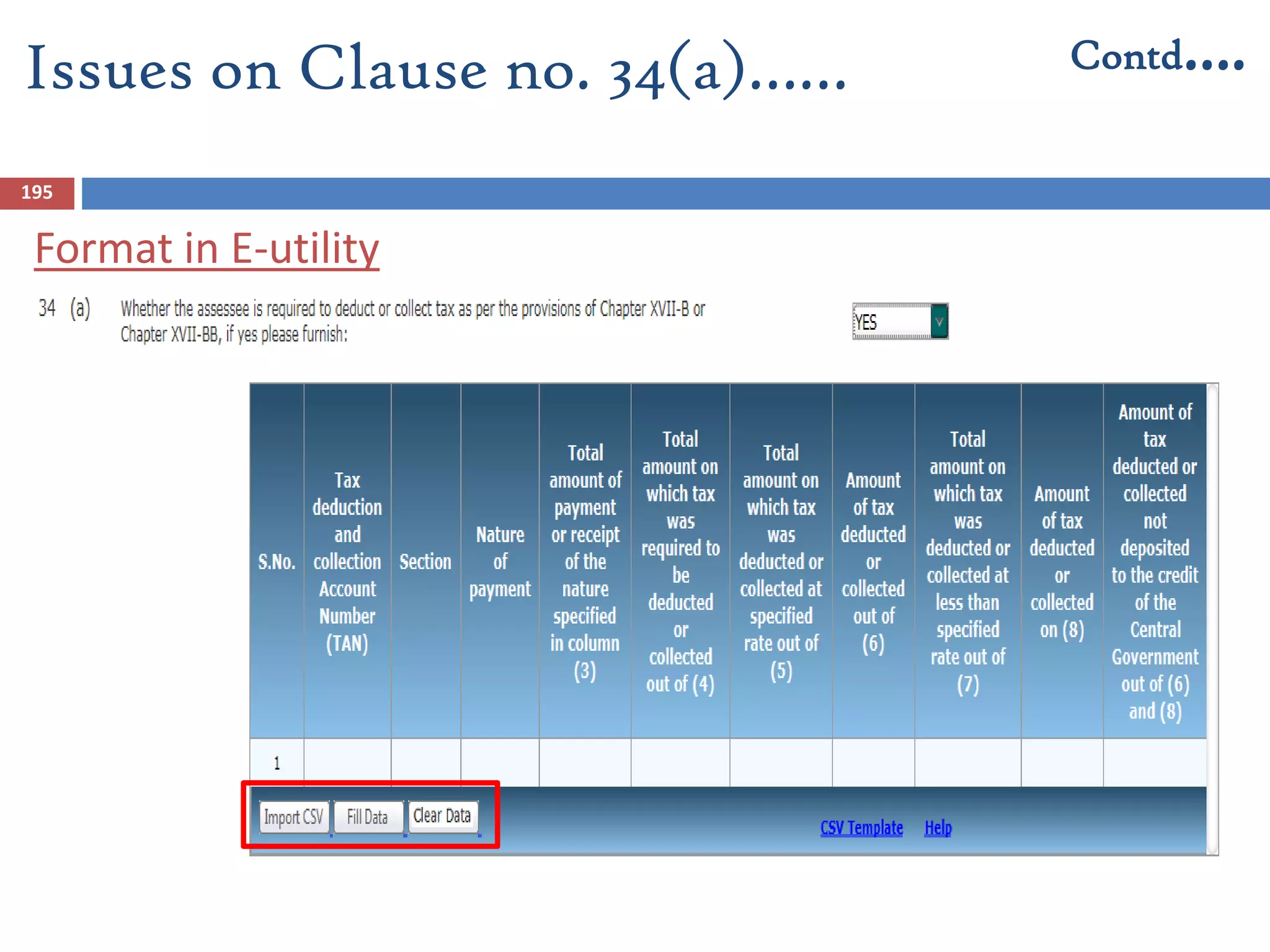195
Format in E-utility
Issues on Clause no. 34(a)…… Contd….
 