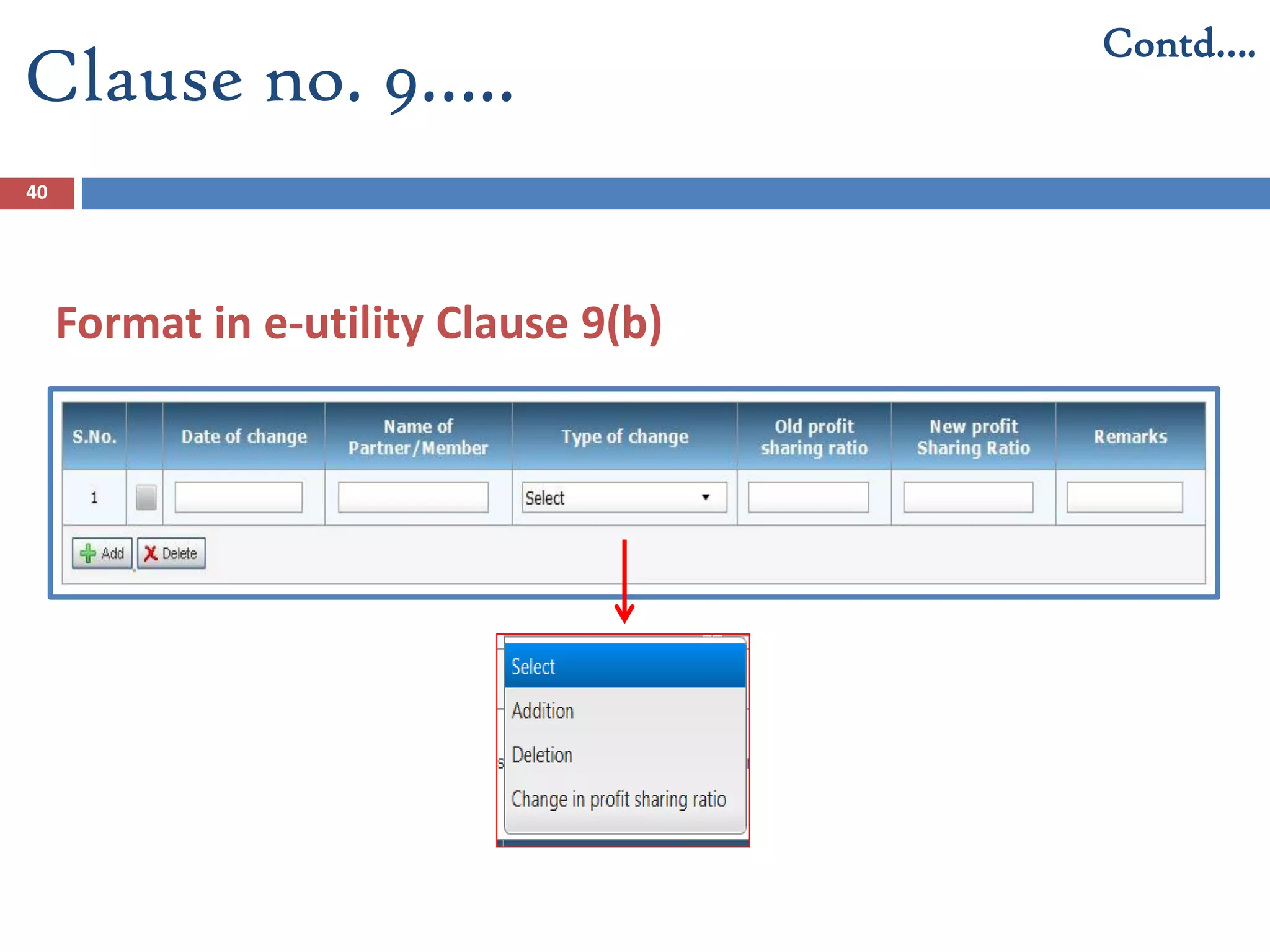40
Format in e-utility Clause 9(b)
Clause no. 9…..
Contd….
 