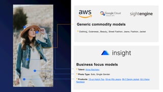 Generic commodity models
• Clothing, Outerwear, Beauty, Street Fashion, Jeans, Fashion, Jacket
Business focus models
• Talent: Anna Nachaev
• Photo Type: Solo, Single Gender
• Products: 15-un Hatch Top, 50-ac Rib Jeans, 58-7 Denim Jacket, 32-j Vision
Necklace
 