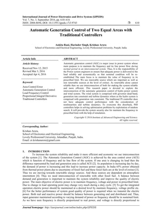 Automatic Generation Control of Two Equal Areas with Traditional ...