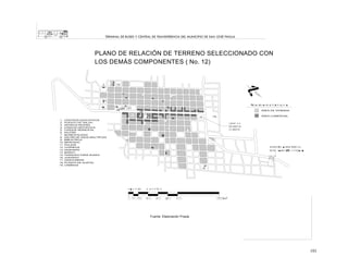 TERMINAL DE BUSES Y CENTRAL DE TRANSFERENCIA DEL MUNICIPIO DE SAN JOSÉ PINULA

PLANO DE RELACIÓN DE TERRENO SELECCIONADO CON
LOS DEMÁS COMPONENTES ( No. 12)

Fuente: Elaboración Propia.

101

 