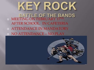    MEETING ON FEBRUARY 17TH.
    AFTER SCHOOL. IN CAFETERIA
   ATTENDANCE IN MANDATORY
   NO ATTENDANCE – NO PLAY
 