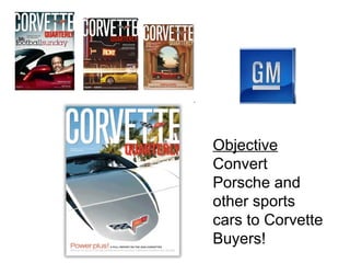 Objective Convert Porsche and other sports cars to Corvette Buyers! 