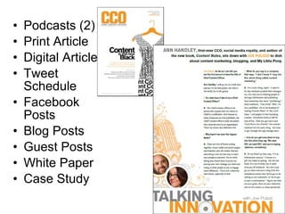 Podcasts (2) Print Article Digital Article Tweet Schedule Facebook Posts Blog Posts Guest Posts White Paper Case Study 