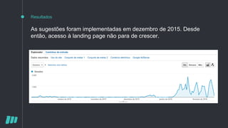 Resultados
As sugestões foram implementadas em dezembro de 2015. Desde
então, acesso à landing page não para de crescer.
 