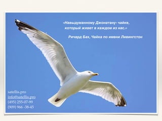«Навыдуманному Джонатану- чайке,
который живет в каждом из нас.»
»
Ричард Бах, Чайка по имени Ливингстон
satellis.pro
info@satellis.pro
(495) 255-07-99
(909) 966 -38-45
 