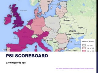PSI SCOREBOARD 
Crowdsourced Tool 
http://www.epsiplatform.eu/content/european-psi-scoreboard 
 
