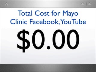 Total Cost for Mayo
Clinic Facebook,YouTube

$0.00

 