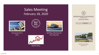 Sales Meeting
February 18, 2020
02/18/2020 1
North Pointe Office
Lancaster, PA
Homesnap Pro is
Here
Market Stats
Building a Business for
the Long Haul
 