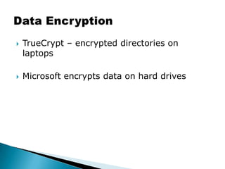CarboniteOnline backup serviceEncrypts files before they are uploaded from PCFiles remain encrypted at their data centerRequires unique login to retrieve files$49.95 per year w/ unlimited storageBackup of Data