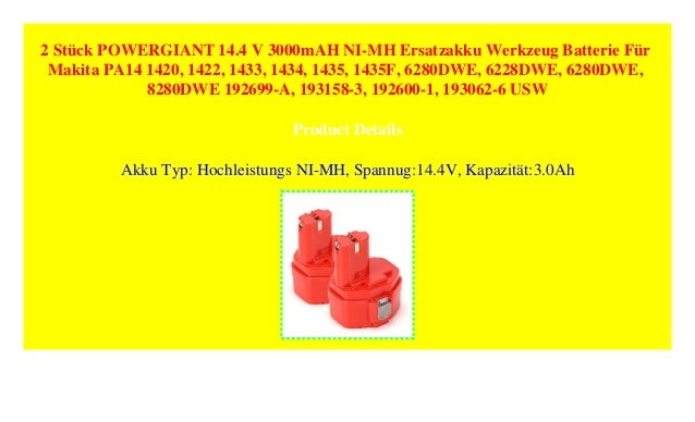 WERKZEUG Batterie 14.4V 3000mAh für Makita 1420 1422 1422 192600-1