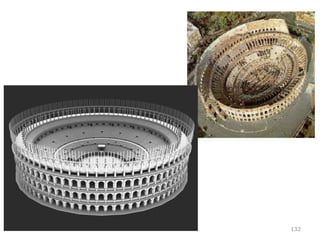 132
O anfiteatro Flávio (72 d.c.) foi mandado construir pelo
imperador Vespasiano;
Terá sido construído em 8 a 10 anos;
As estimativas da sua capacidade variam entre 50.000 a
80.000 espetadores;
Foi construído utilizando o opus. Tem vários tipos de
revestimento (paramentos).
 