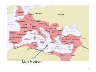 31
Organização das legiões (exército profissional);
É a organização e disciplina das legiões romanas que
permitem a conquista e manutenção de um tão vasto
império.
http://www.youtube.com/watch?feature=player_emb
edded&v=CJBDkHXt75o
Carácter pragmático (prático) da civilização romana
em arte traduz-se por, “O belo é o útil”.
 