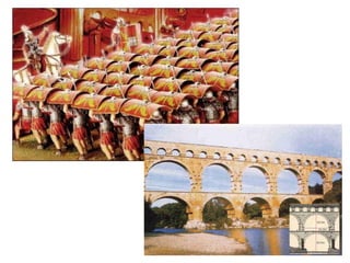 Os romanos eram um povo de lavradores que
conquistaram um império;
Sentido prático, realista, virado para o concreto;
O pragmatismo marca todas as realizações
romanas;
Pragmático – sentido prático, atitude que privilegia
a utilidade e a eficiência
75
 