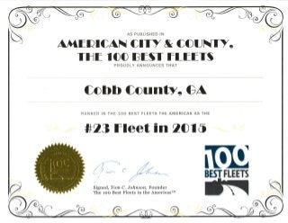2015 - 100 Best Fleet No 23 Cobb Fleet Certificate
