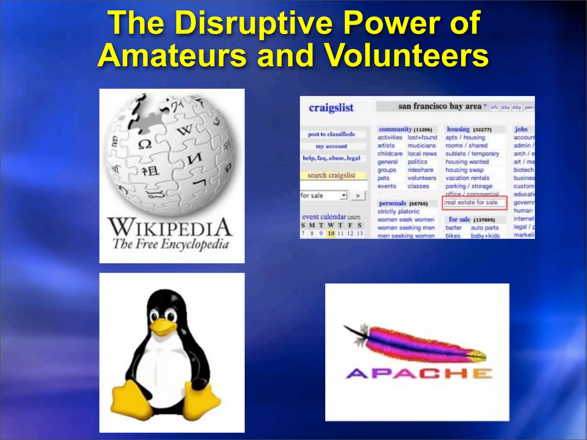 The Disruptive Power of
Amateurs and Volunteers
 