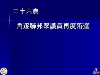 三十六歲 角逐聯邦眾議員再度落選 