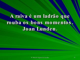 A raiva é um ladrão que rouba os bons momentos. Joan Lunden. 