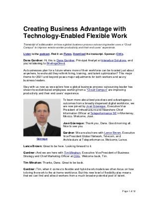 Page 1 of 12
Creating Business Advantage with
Technology-Enabled Flexible Work
Transcript of a discussion on how a global ...