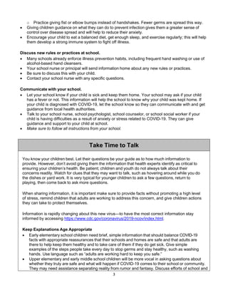 3
o Practice giving fist or elbow bumps instead of handshakes. Fewer germs are spread this way.
• Giving children guidance...