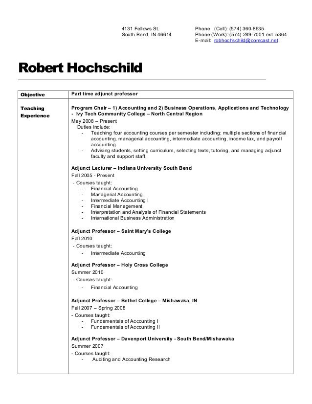resume for adjunct professor