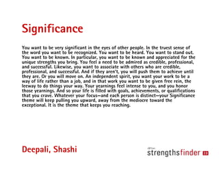 Significance
You want to be very significant in the eyes of other people. In the truest sense of
the word you want to be r...