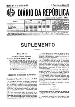 GABINETE DA ÁREA DE SINES - Resolução do Conselho de Ministros 48/83, de 4 de Outubro
