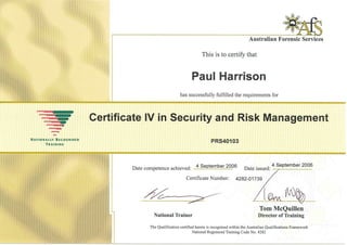 Cert IV in Security & Risk Managment